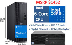 Refurbished Intel 6-core CPU, Windows 11 Pro desktop computer with i5 processor and SSD storage.
