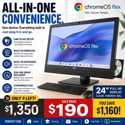 Dell Optiplex 7440 All in One PC | Core i5 PC + 24" Full HD Display | Chrome OS Flex