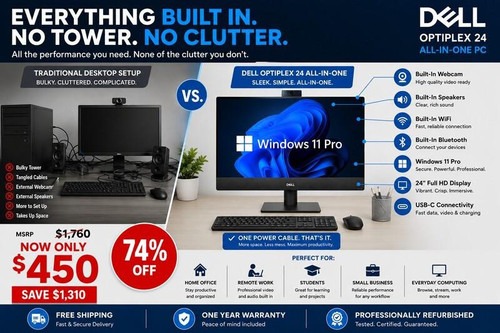  Dell OptiPlex 24" All in One PC | Core i5 + Windows 11 Pro + Webcam 