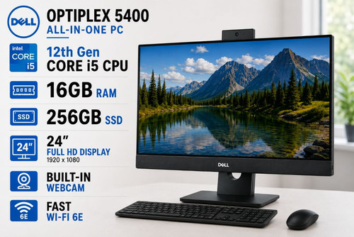Dell Optiplex 5400 24" All-in-One PC i5-12500 16GB 256GB SSD Webcam