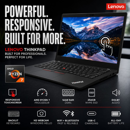 Lenovo ThinkPad T495 Touchscreen AMD Ryzen 7 14" Laptop | Radeon Vega Graphics