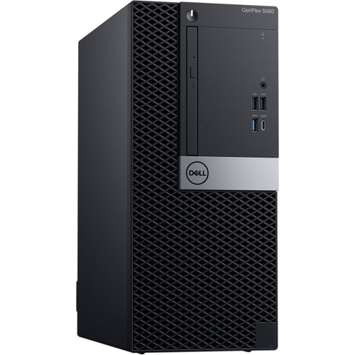 Refurbished Dell OptiPlex 5060 MT Core i5 16GB Mid-Tower Windows 11 PC with black casing and perforated front panel.