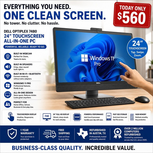 Dell OptiPlex 7480 AIO Touchscreen i5 Windows 11 Pro 24" All in One PC