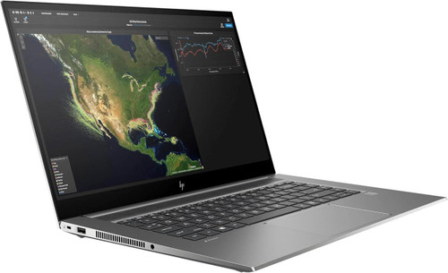 Refurbished HP ZBook Studio G7 i7 15.6-inch mobile workstation laptop with 32GB RAM and Nvidia graphics, front view displaying...