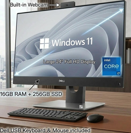  Dell OptiPlex 7470 AIO Core i7 24" All in One Windows 11 PC Windows 11 Pro 