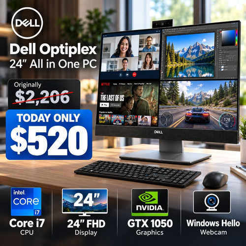 Dell OptiPlex Core i7 Nvidia GTX 1050 24" All in One Windows 11 PC