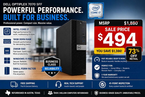 Dell OptiPlex 7070 SFF i7 16GB 256GB SSD Windows 11 Pro PC Computer