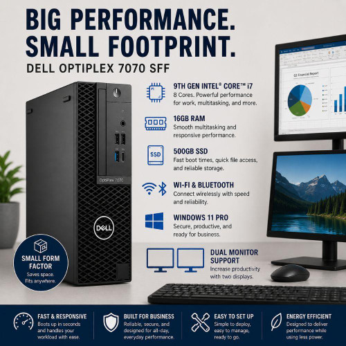  Dell OptiPlex 7070 SFF i7 16GB 500GB SSD Windows 11 Pro PC Computer 