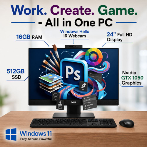 Dell OptiPlex 7460 AIO 24" All in One PC | 16GB RAM + 512GB SSD + Nvidia GTX 1050 Graphics + Webcam