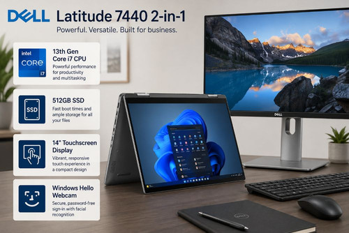 Dell Latitude 7440 2-in-1 14" Touchscreen 13th Gen i7-1365U 512GB SSD Convertible Laptop
