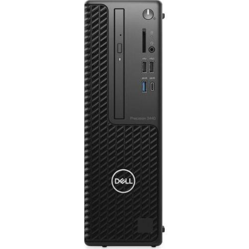 Refurbished This image displays a Dell Precision 3440 workstation with a textured front panel, branded logo, and side vents for cooling.