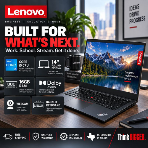 Lenovo ThinkPad E14 Gen 2 i5 14" Windows 11 Pro Laptop | Webcam