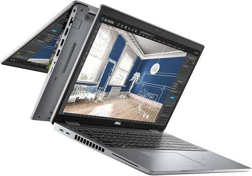 Refurbished The laptop is open and showing a screen displaying an interior room design, indicating that it could be used for tasks like