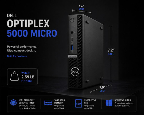 Dell Micro Dell Computer OptiPlex 5000 Micro 12th Gen i5 Windows 11 Pro PC 