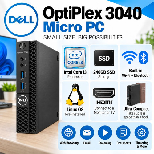 Dell OptiPlex Micro i3 240GB SSD Desktop – Linux Preloaded – Efficient & Fast