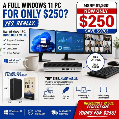 HP Tiny HP Ultra-Compact Windows 11 Micro PC | Supports 3 Monitors | Only 2.8 Lbs 