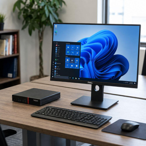Dell PC Bundle Lenovo M70q Micro Windows 11 PC +  24" Monitor Computer Package 