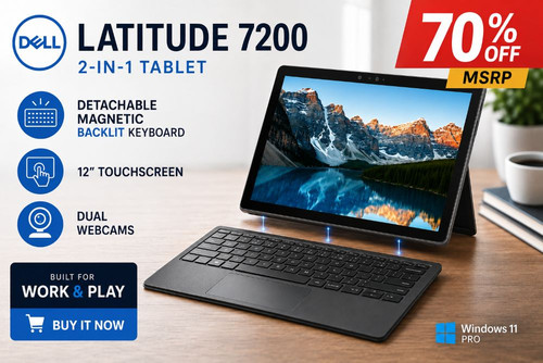 Dell Latitude 7200 12" Touchscreen 2-in-1 Tablet Laptop with Keyboard