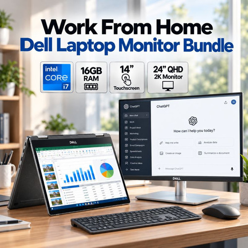 Dell i7 2-in-1 Laptop + 24" QHD Monitor Laptop Bundle Work From Home