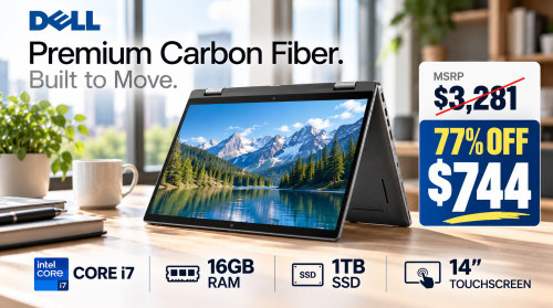 Supertop Carbon Fiber Dell 2-in-1 Convertible Laptop i7 1TB SSD 14" Touchscreen