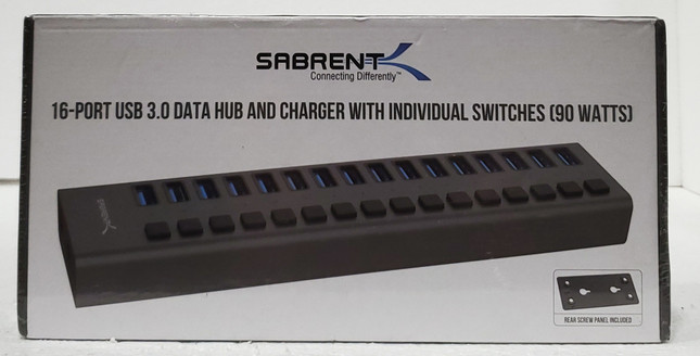 Sabrent 16-Port USB 3.0 and Charger with individual switches 90Watt