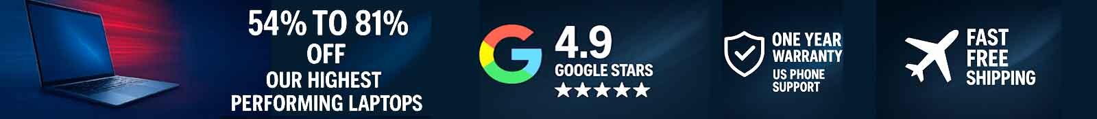 72% off, 4.9 google stars, one year warranty, fast free shipping