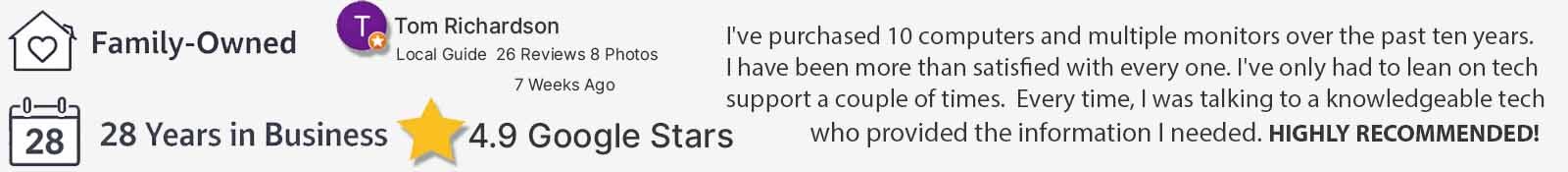 72% off, 4.9 google stars, one year warranty, fast free shipping