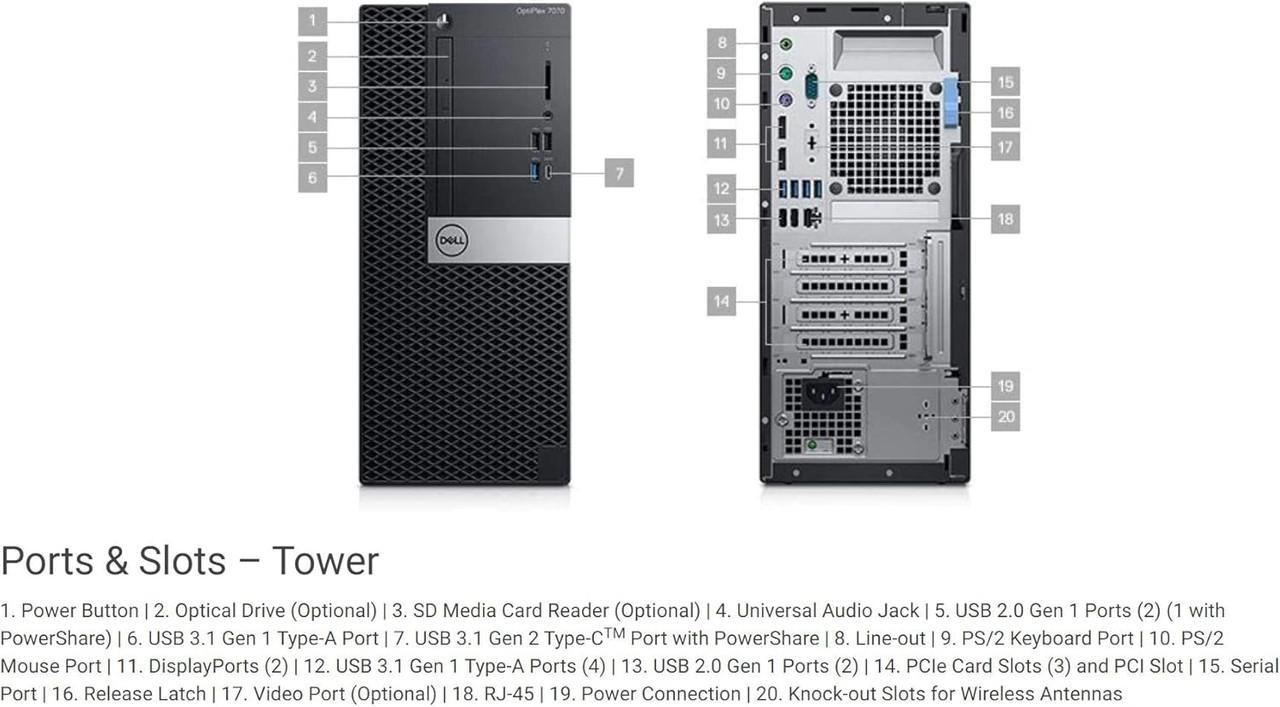 Dell OptiPlex 7070 MT 16GB 250GB SSD Business Tower Computer