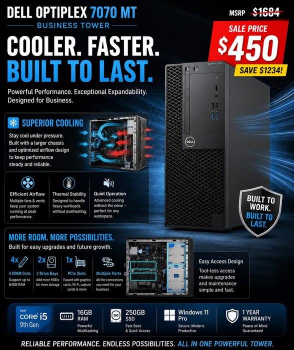 Dell OptiPlex 7070 MT 16GB 250GB SSD Business Tower Computer