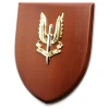 SASR Plaque An Exceptional Special Air Service Regiment (SASR) Plaque order now. This beautiful plaque features a 100mm full colour enamel crest set on a 200x160mm timber finish shield. Presented in a stylish sil