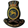 HMAS Cerberus Bullion badge Superb HMAS Cerberus Bullion Pocket Badge perfect for your Blazer, bag or where you want a stylish badge, order now from the military specialists. Approximate size 80x80mm. Securely fastens with 3 but