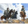  On Outpost Print 21.5 x 30 This section on outpost duty have positioned themselves on a rocky ridge that gives them a commanding view of the area. On the lookout for enemy incursions or ambushes, they are ready to ride at a mom