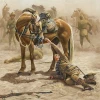  Taffy Waits Canvas Print 50 x 50 This painting was inspired by this story below, which depicts the close bond between the Australian Light horsemen and their Walers.Pictured are Corporal Austin Edwards, his horse Taffy, and all equip
