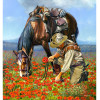 Picking Anemones Canvas Print 53.3 x 50 This Light Horseman is picking these red anemones to press within his diary, he will and send them pressed and dried with letters or postcards to his loved ones back at home in Australia. His mount is