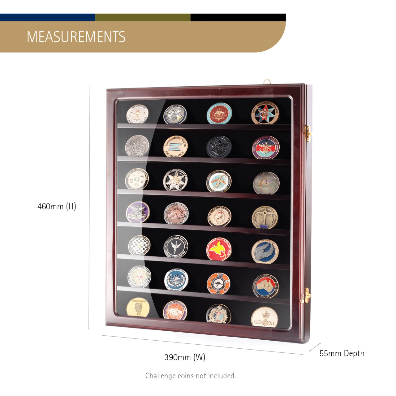 Challenge High Gloss Timber 49 x Coin Wall Mountable Display Case