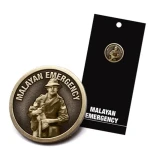 Malayan Emergency Badge On Card The Malayan Emergency was declared on 18 June 1948. Australia's involvement in the Emergency began in 1950 with the arrival of RAAF aircraft and personnel in Singapore. Dakotas from 38 Squadron and si Image 0 