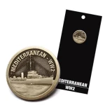 WW2 - Mediterranean Badge On Card At the onset of war in 1939, the Royal Australian Navy (RAN) numbered two heavy cruisers, four light cruisers, five destroyers, three sloops and a variety of support and ancillary craft. During the 27 Image 0 
