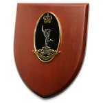 RASigs Plaque An Exceptional Royal Australian Corps of Signals (RASigs) Plaque order now. This beautiful plaque features a 100mm full colour enamel crest set on a 200x160mm timber finish shield. Presented in a styl Image 0 