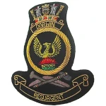 HMAS Darwin Bullion badge Superb HMAS Darwin Bullion Pocket Badge perfect for your Blazer, bag or where you want a stylish badge, order now from the military specialists. Approximate size 80x80mm. Securely fastens with 3 butte Image 1 