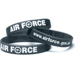 Air Force Silicon Wristband Grey Cool Air Force Silicon Wristband order now from the military specialists, the perfect way to show your support. Silicon wrist band debosed and colour filled with Air Force + Roundel printed white on o Image 0 