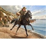  Despatch Rider Gallipoli Canvas Print 50 x 69.7 This despatch rider has just urged his mount into a gallop, as he leaves the shoreline activity and relative safety of Anzac Cove, to brave a hail of bullets over the six mile gallop to Suvla Bay. His