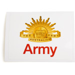  Army Rectangular Sticker Add this bright Army Sticker to your gear! A quality print for great impact, this sticker features the Rising Sun Badge. This sticker is a perfect promotional product or event gift. Order your sticker
