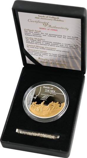 SoG 05 Ltd. Ed. Medallion - The Battle of The Nek The Stunning Sands of Gallipoli 2005 release The Battle of The Nek Limited Edition Medallion from the military specialists. One of the bravest yet ill-fated charges mounted by Australians at Gallipoli