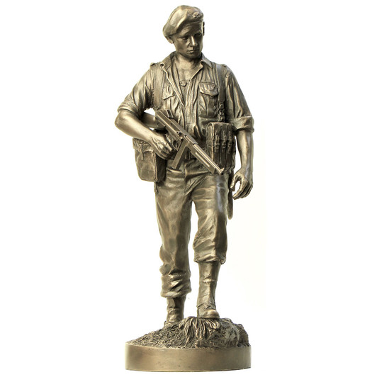 Naked Army WW2 Commando – Cold-Cast Bronze Figurine "This Naked Army figurine depicts a late war Australian commando, operating in the Pacific theatre. He wears jungle greens, a beret bearing the rising sun badge, and carries the rugged and reliable Th