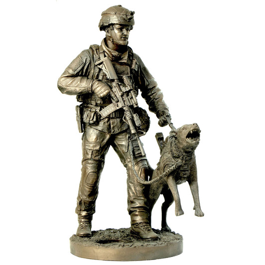 Naked Army K9 Operator Cold-Cast Bronze Figurine "Commissioned to pay tribute to K9 Operators, the Naked Army K9 Operator represents operators from Australia, Canada, UK, USA and New Zealand. Each hand-finished figurine is highly detailed, and featu