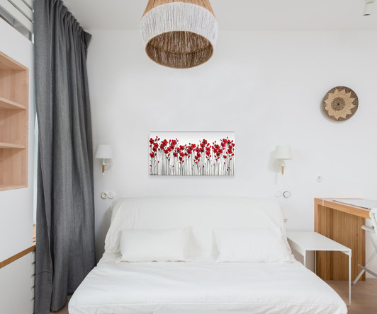 Poppy Mpressions Fields of Poppies Ltd Edition Canvas Print 600 x 300 Naomi Crowther's whimsical, stylised poppy field draws the viewer in and invites them to reflect on the past. The layered background gives depth to the scene, and the use of thick impasto paint applie