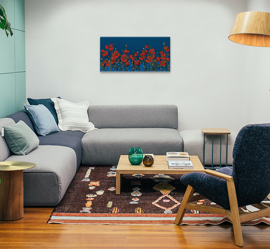 Mpressions Where the Poppies Grow Ltd Edition Canvas Print 600 x 300 A stunning reproduction of Canberra artist Adriana Seserkos Where the Poppies Grow. Seserko's work portrays the poppy not as a pretty decorative flower, but as a metaphor for the human condition. Impa