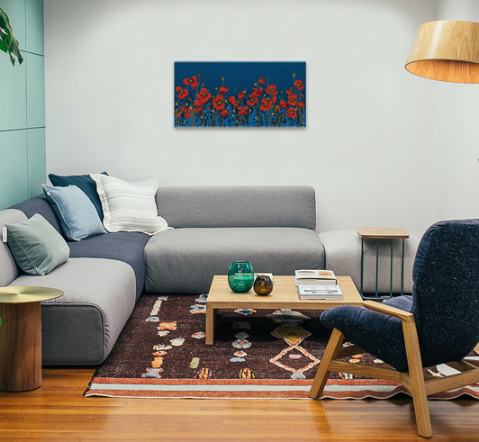 Mpressions Where the Poppies Grow Ltd Edition Canvas Print 900 x 450 A stunning reproduction of Canberra artist Adriana Seserkos Where the Poppies Grow. Seserko's work portrays the poppy not as a pretty decorative flower, but as a metaphor for the human condition. Impa