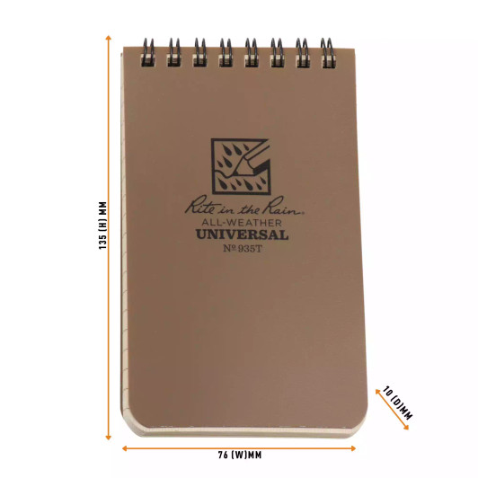 Rite In The Rain No935 Top Spiral 3x5 Notebook Universal Tan