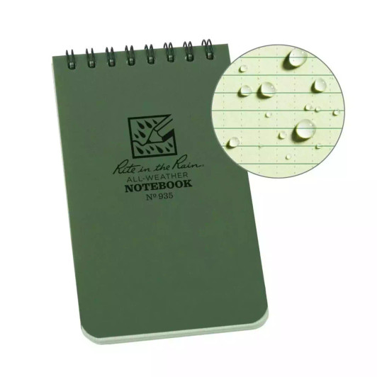 Rite In The Rain No935 Top Spiral 3x5 Notebook Universal Green